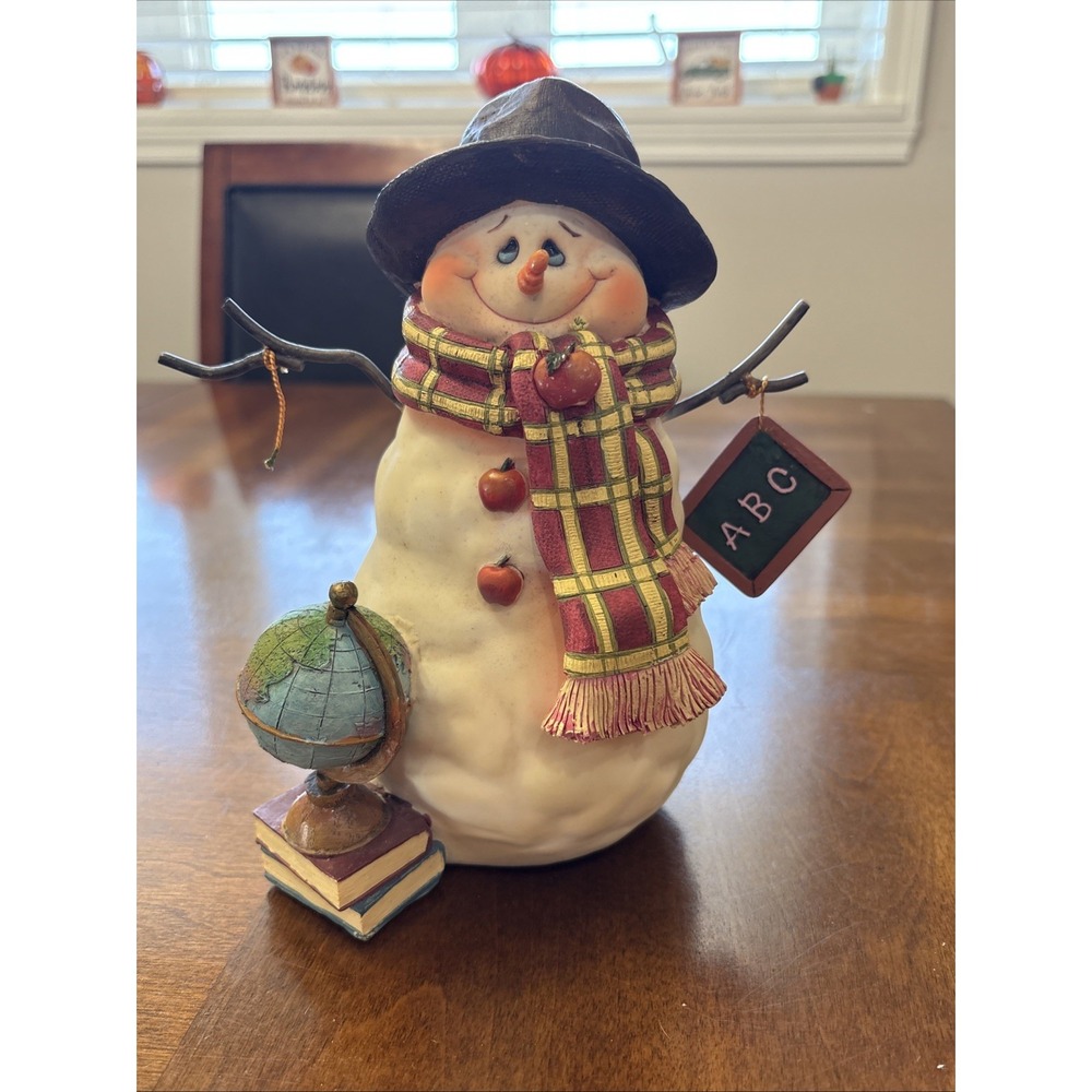Teacher Snowman Figurine Christmas‎ with Apple Buttons Stack of Books Etc 8 Inch